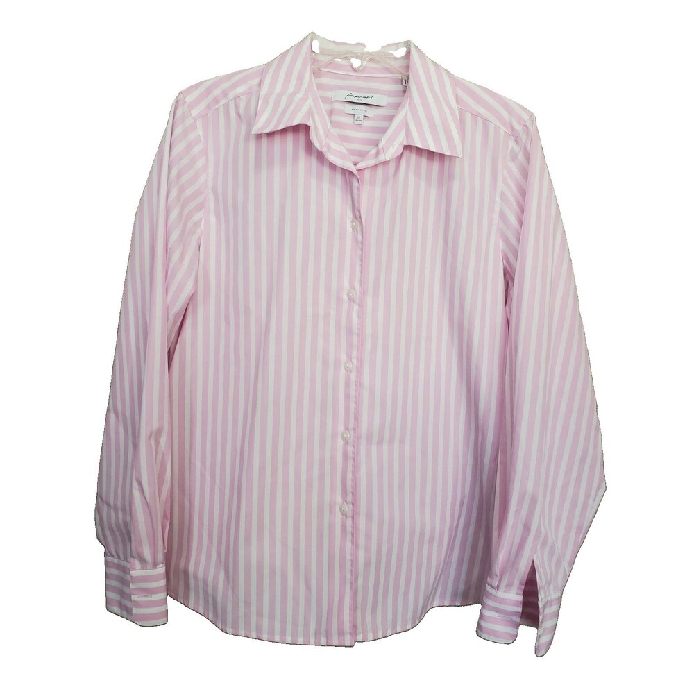 Foxcroft Wrinkle Free Shaped Pink Striped Long Sleeve Button-Up Top SIze 12